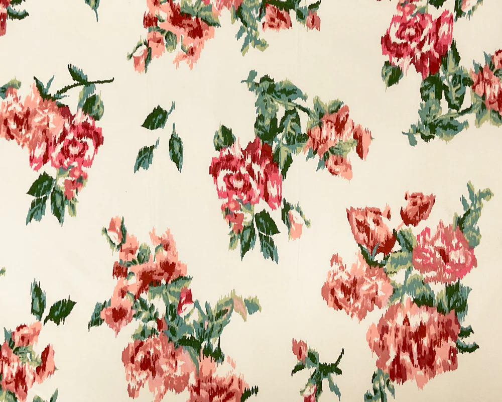 Coral-Multi Poly Stretch Floral Ikat Print DB Jersey Knit Fabric - Image 3