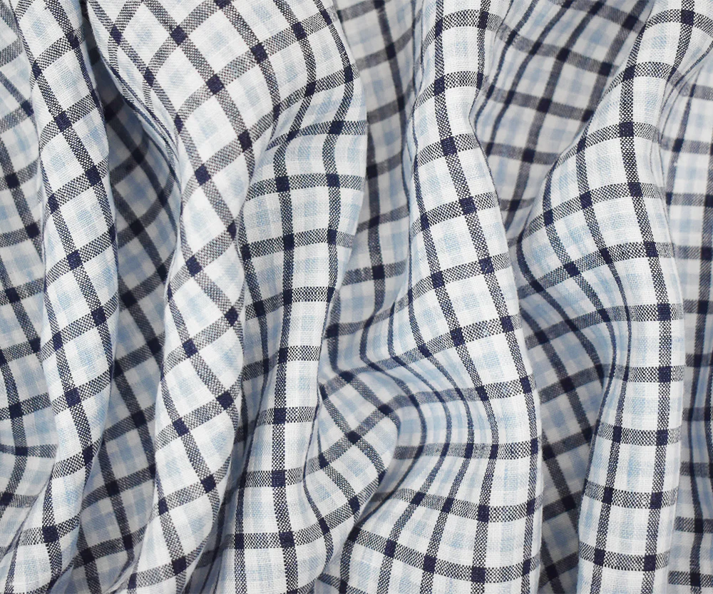Dark Blue-White Spence Bryson Washed Gingham Plaid Irish Linen Woven Fabric - Image 2