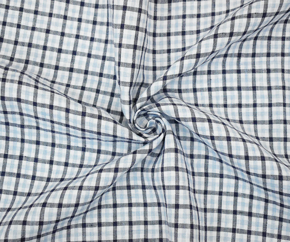 Dark Blue-White Spence Bryson Washed Gingham Plaid Irish Linen Woven Fabric - Image 3