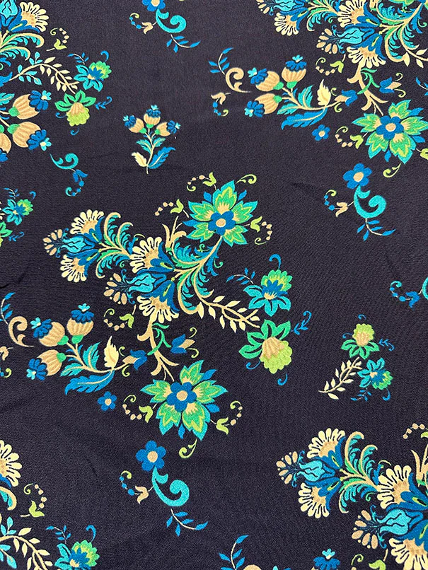 Dark Turquoise Multi Floral Print Dress Crepe Fabric - Image 2