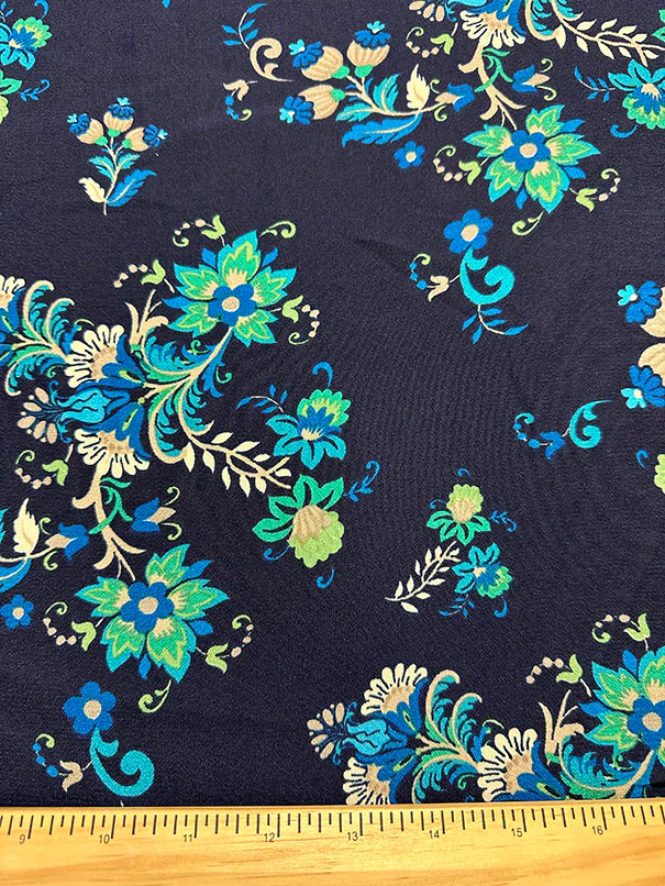 Dark Turquoise Multi Floral Print Dress Crepe Fabric - Image 3