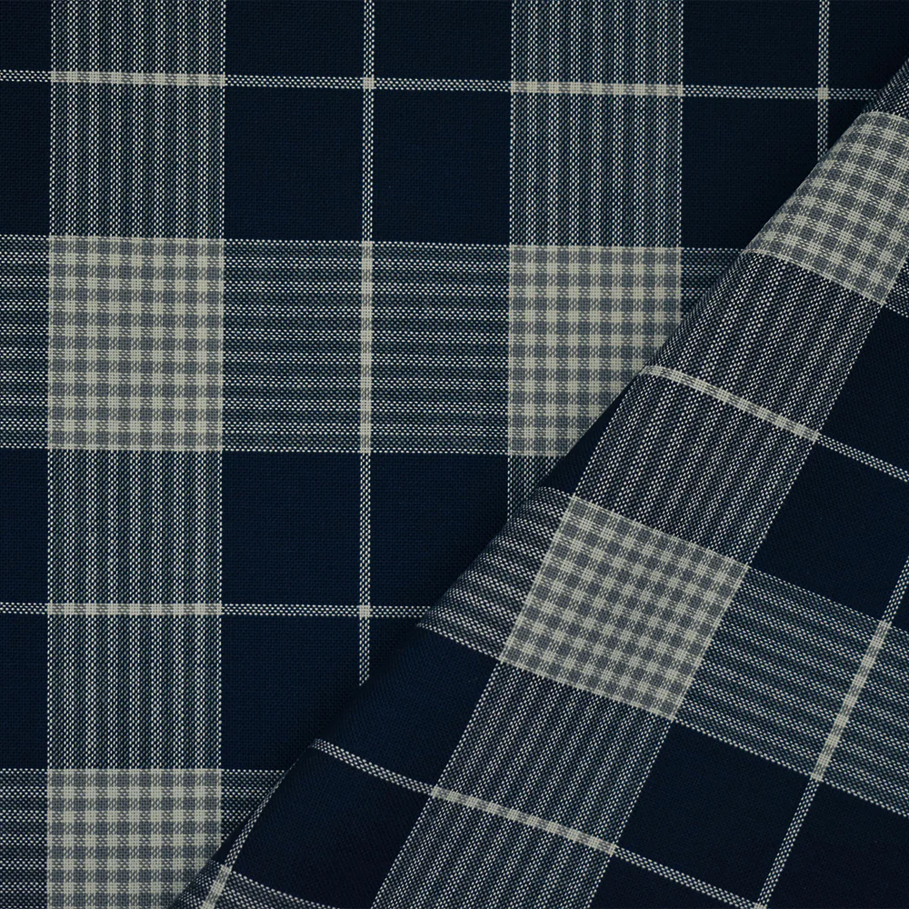 Deep Blue-Gray-Multi Wool Polyester Plaid Check Woven Shirting Fabric