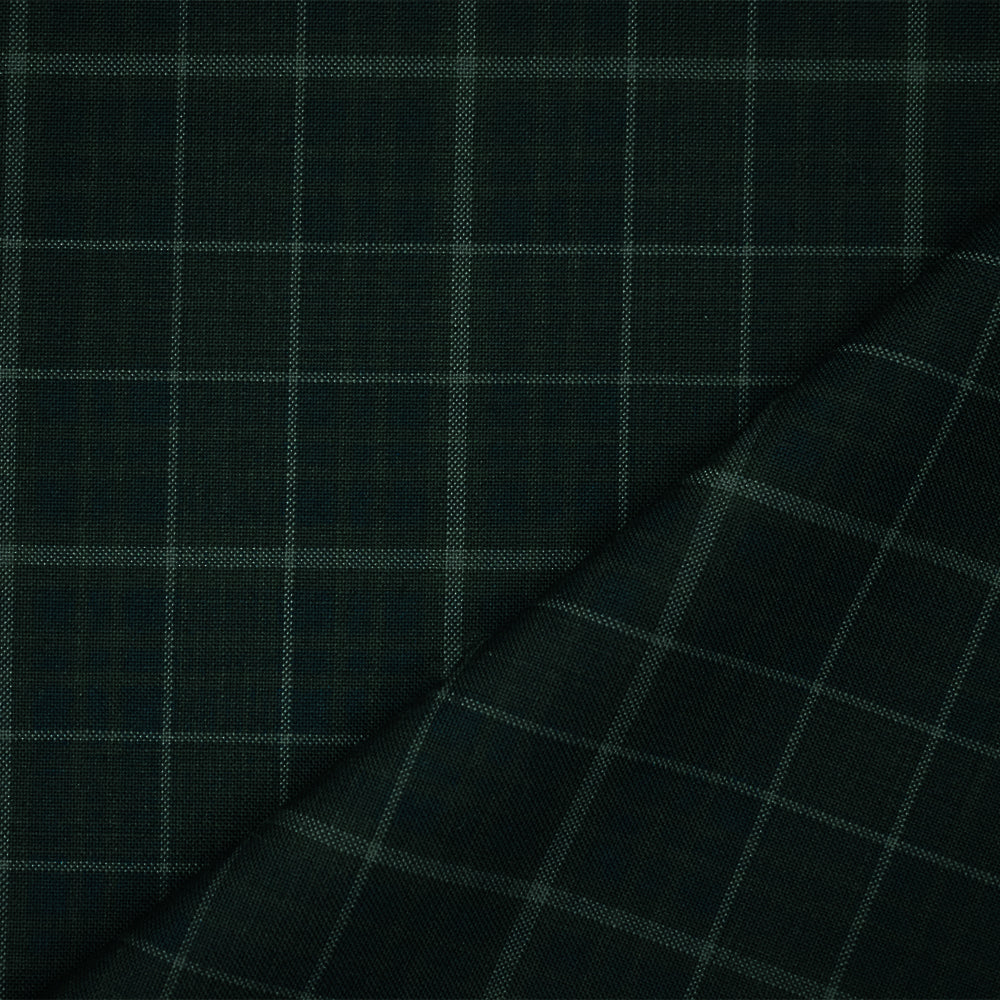 Deep Blue-Gray Wool Polyester Plaid Woven Shirting Fabric