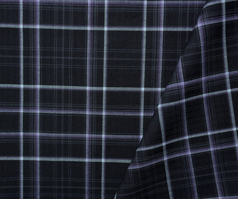 Deep Blue-Purple-Multi Poly-Wool Plaid Woven Shirting Fabric - Image 2