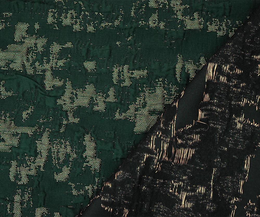 Deep Green-Gold Poly Blend Texture Abstract Matelasse Jacquard Brocade Fabric - Image 3