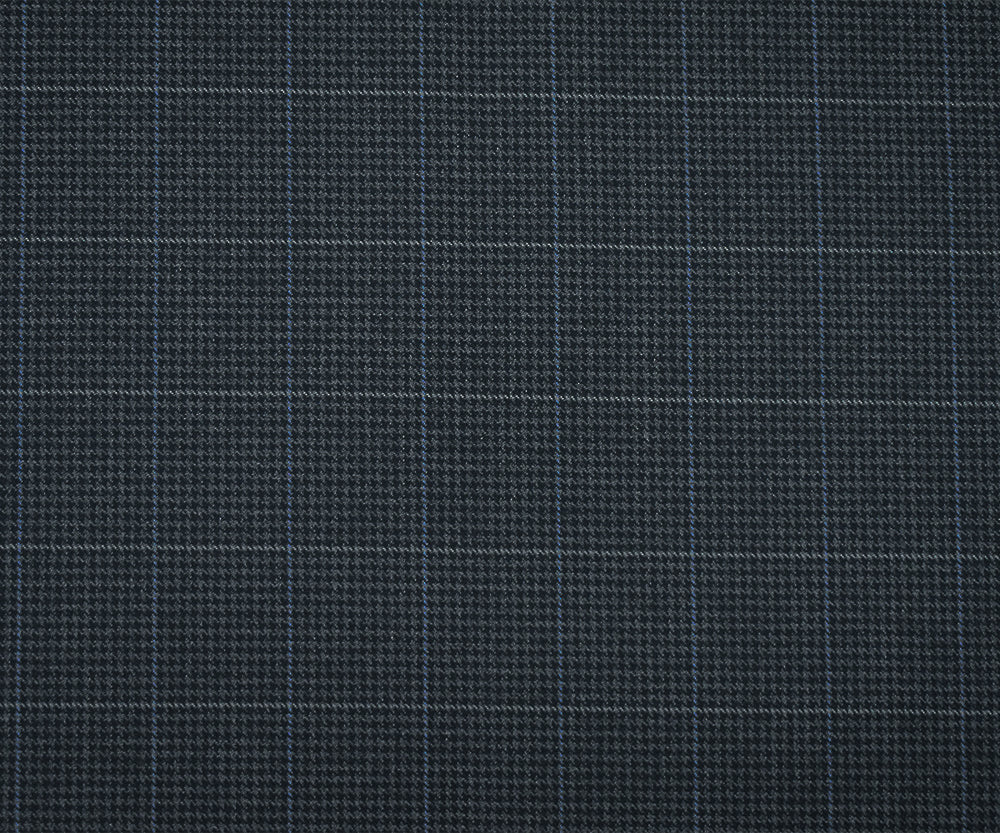 Deep Navy-Gray Wool-Polyester Check Houndstooth Suiting Twill Woven Fabric - Image 4