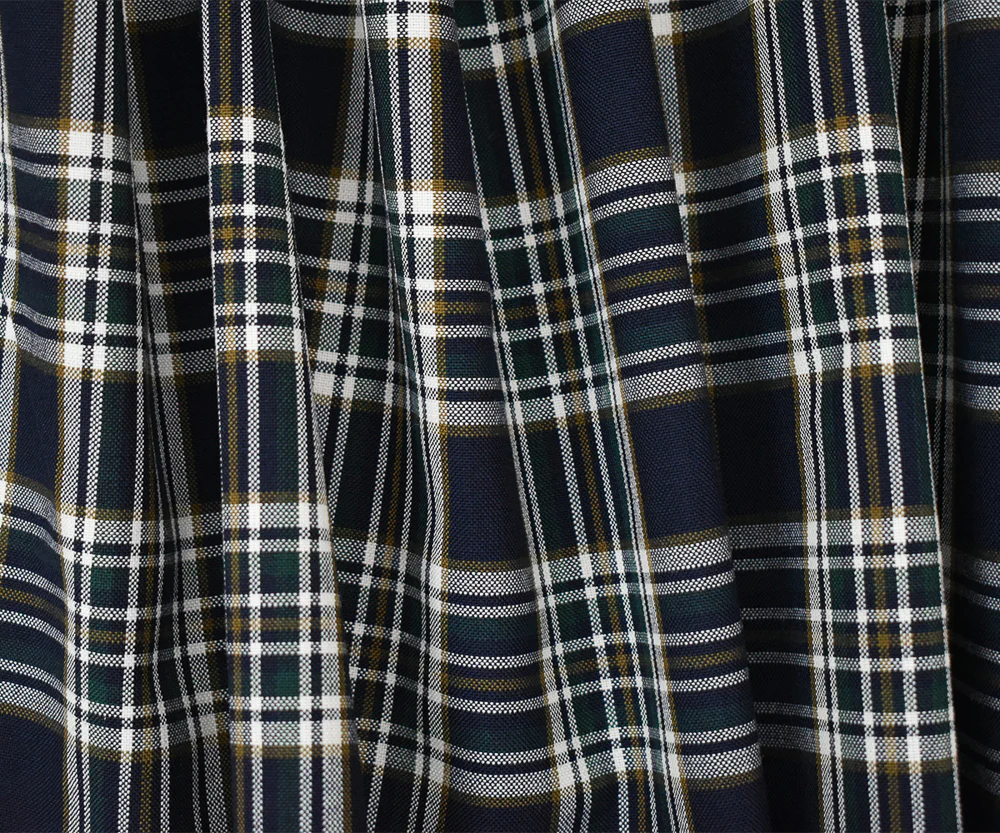 Deep Navy-Green-Multi Wool Polyester Plaid Shirting Woven Fabric - Image 2