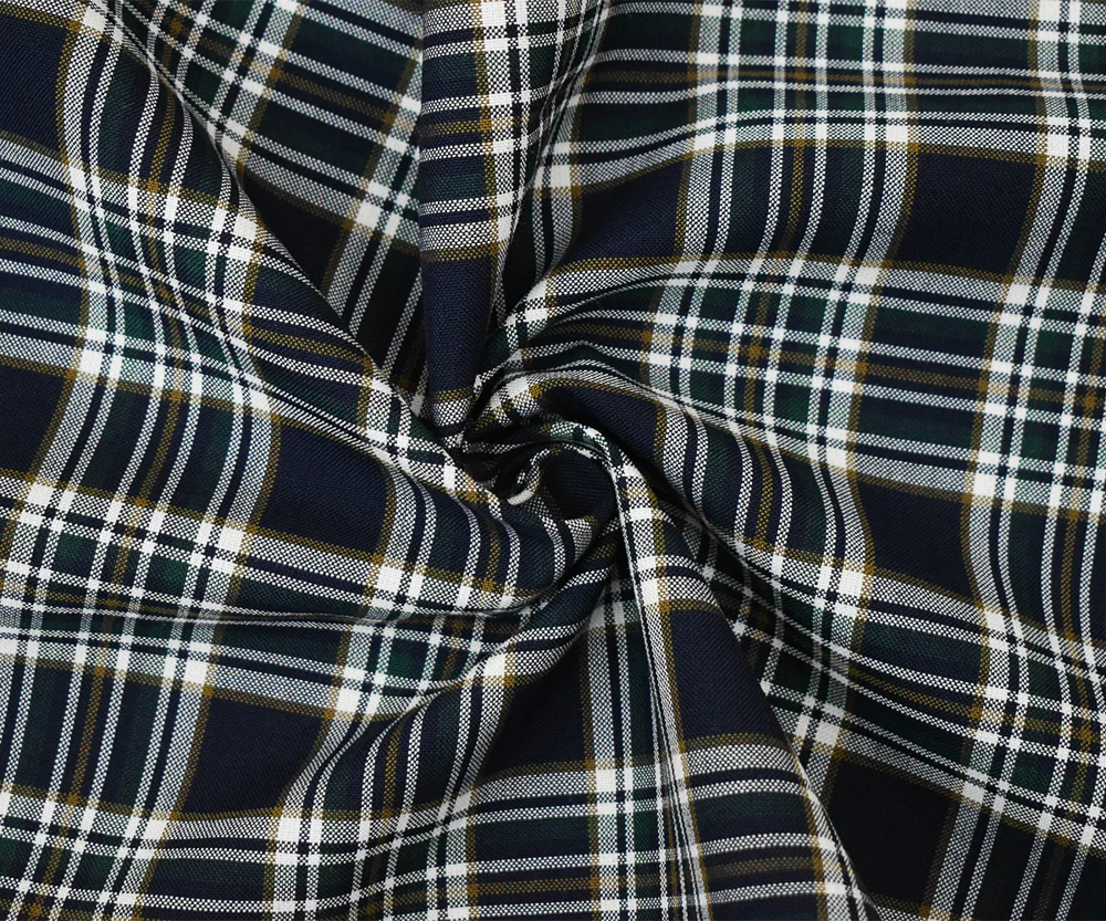 Deep Navy-Green-Multi Wool Polyester Plaid Shirting Woven Fabric - Image 3