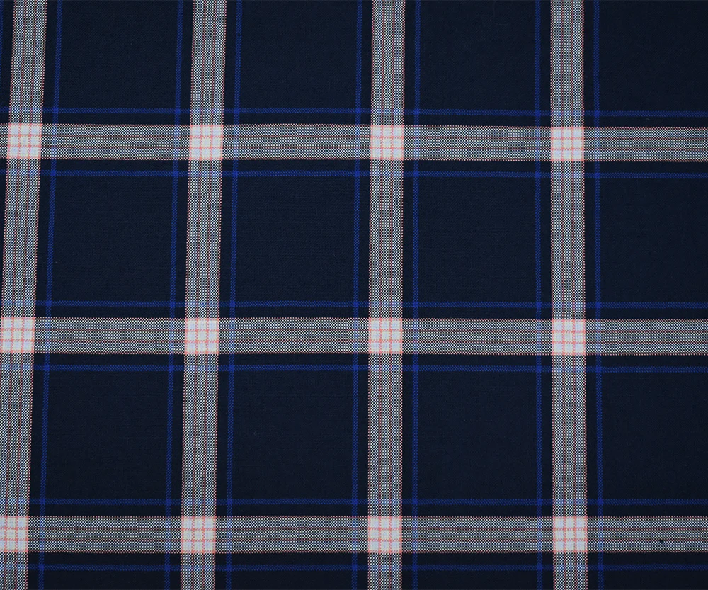 Deep Navy-Orange-Multi Polyester Wool Plaid Shirting Woven Fabric - Image 4