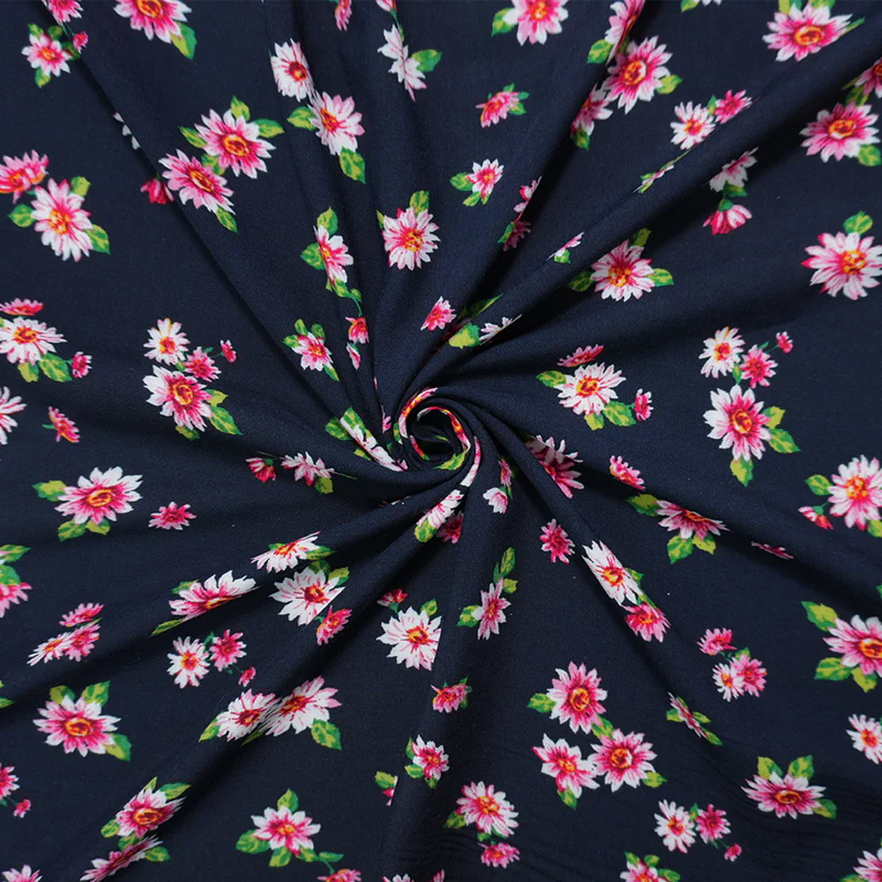 Deep Navy-Red-Multi Rayon Floral Printed Challis Woven Fabric