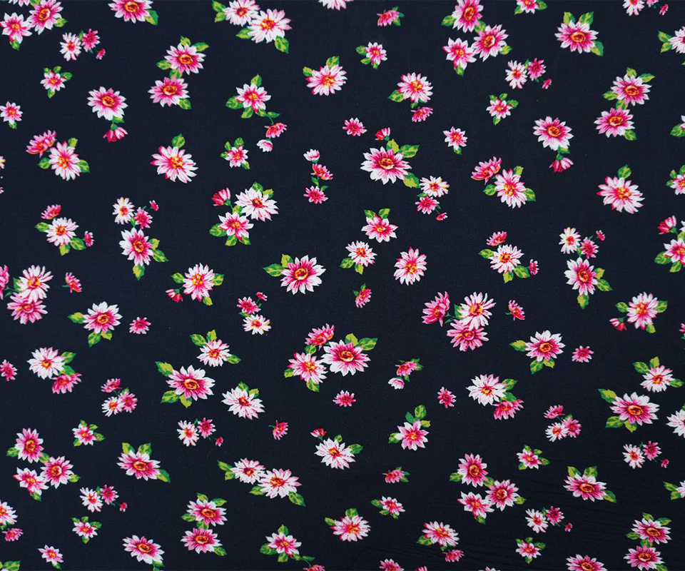 Deep Navy-Red-Multi Rayon Floral Printed Challis Woven Fabric - Image 3