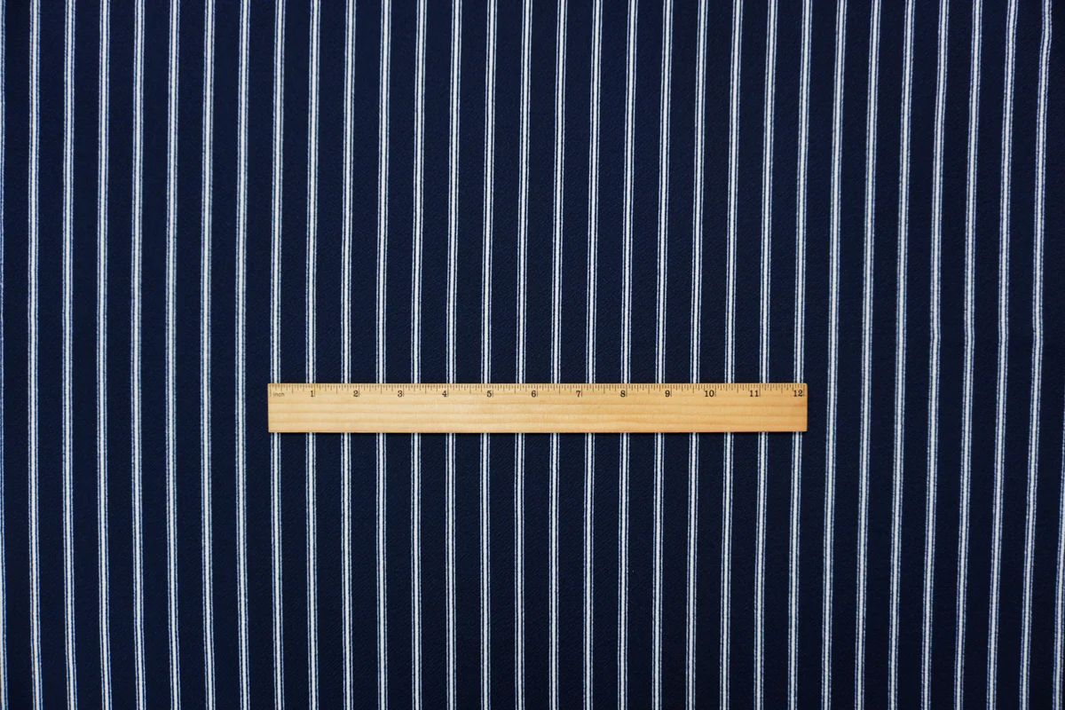 Deep Navy-White Poly Stripe Print Liverpool Double Knit Fabric - Image 4