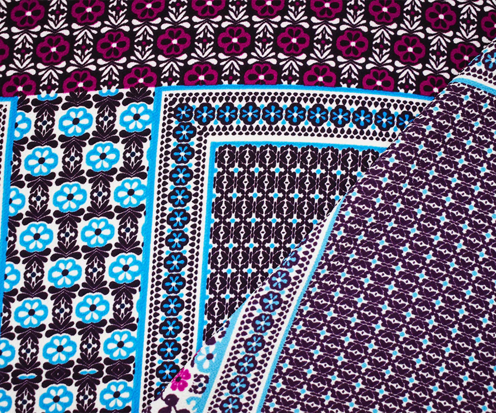 Deep Purple-Multi Poly Border Printed Pebble Crepe Woven Fabric - Image 3