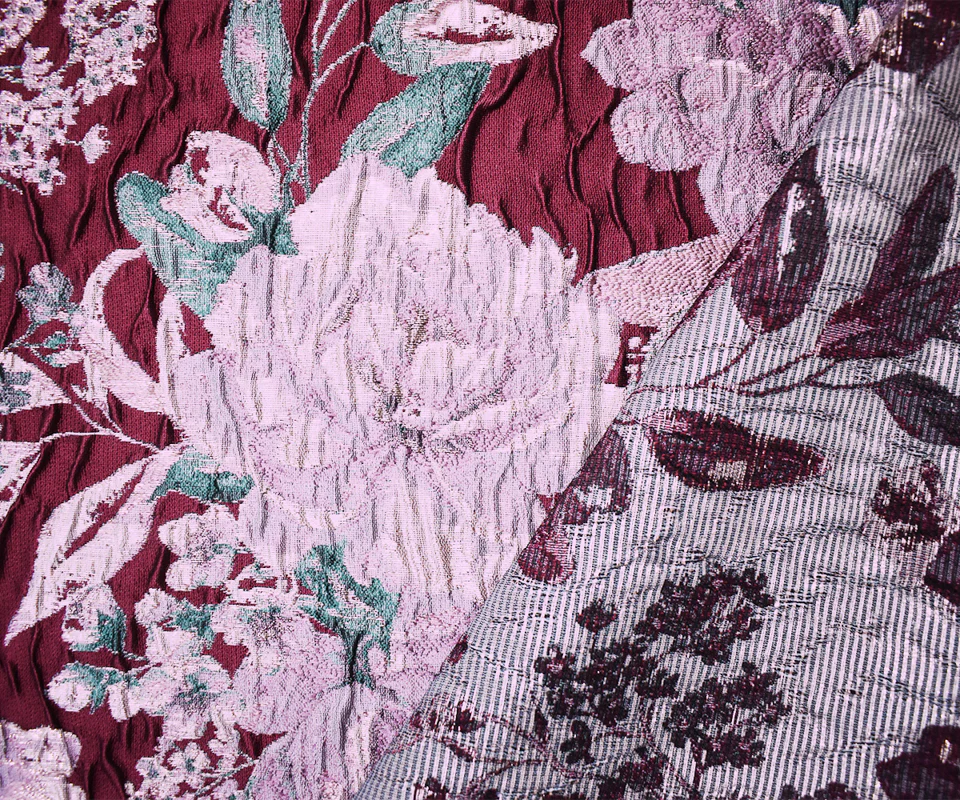 Deep Red Floral Jacquard Matelasse Brocade Woven Fabric - Image 2