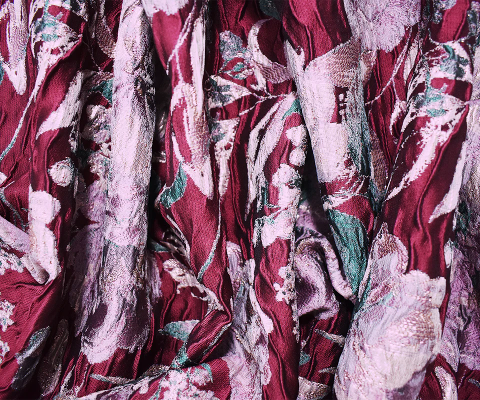 Deep Red Floral Jacquard Matelasse Brocade Woven Fabric - Image 3