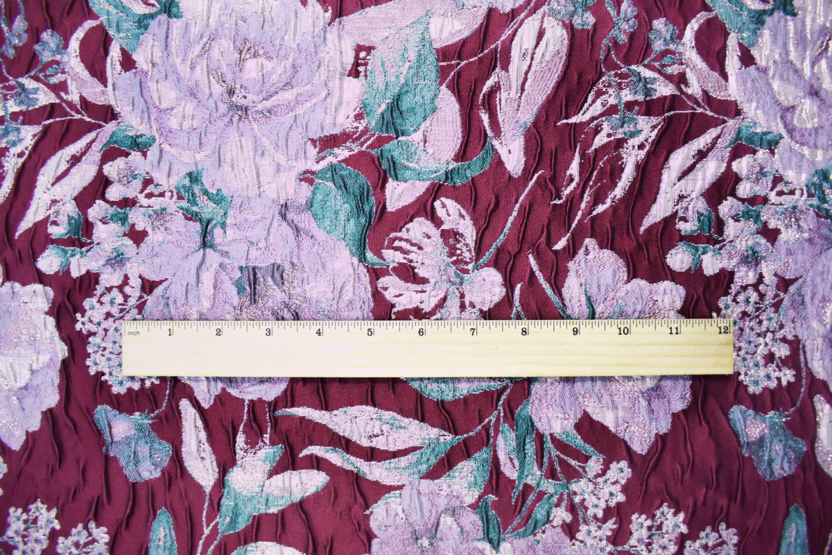 Deep Red Floral Jacquard Matelasse Brocade Woven Fabric - Image 5