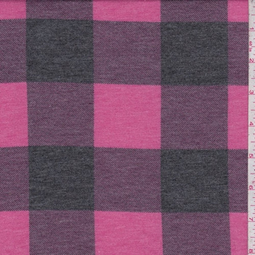 Fuchsia/Black Buffalo Plaid Double Brushed French Terry Knit Fabric