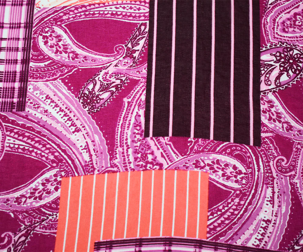 Fuchsia Pink-Coral-Multi Patch Paisley Printed Poly Chiffon Woven Fabric - Image 3