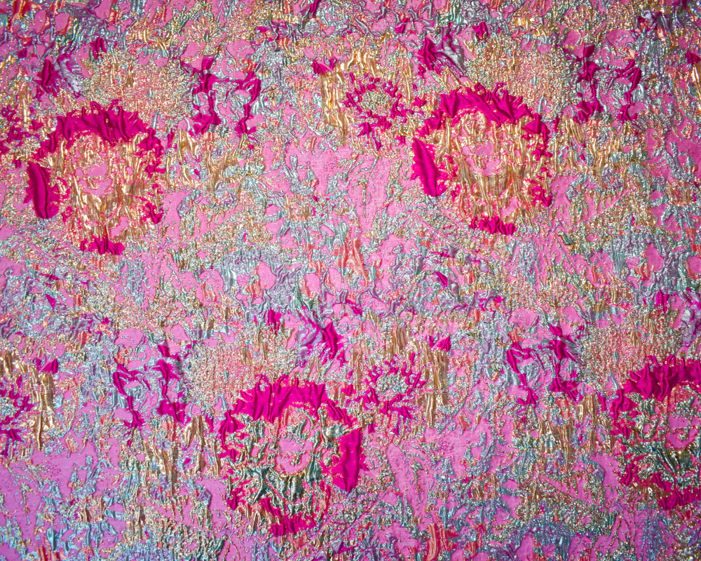 Fuchsia Pink-Gold Poly Blend Abstract Matelasse Jacquard Brocade Woven Fabric - Image 4