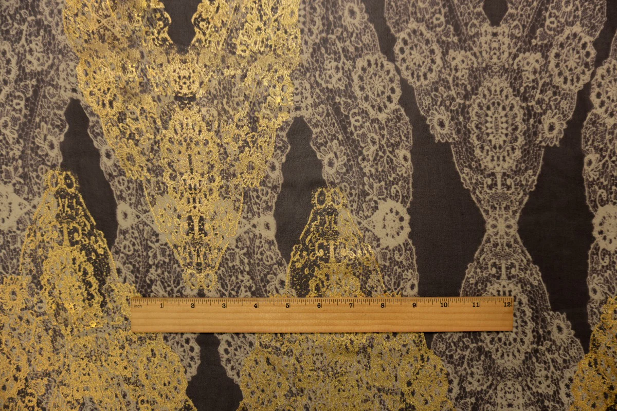 Gold Silk Baroque Foil Printed Chiffon Woven Fabric - Image 6