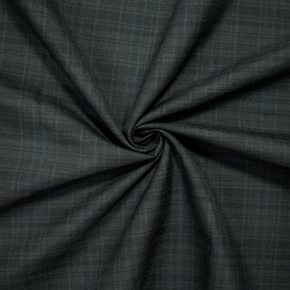 Gray-Black-Blue Tropical Wool-Poly Japanese Plaid Woven Shirting Fabric