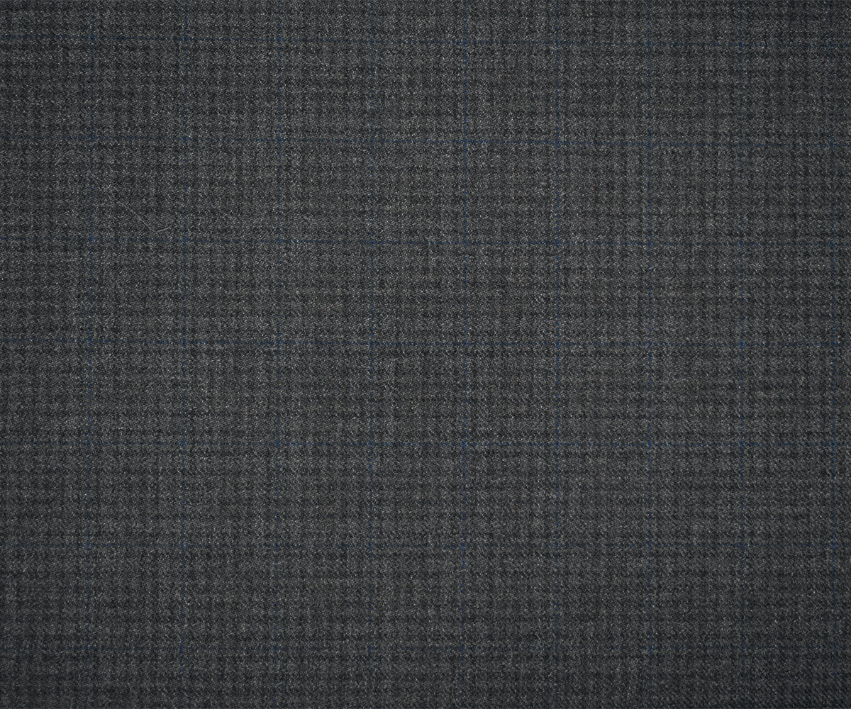 Gray-Black-Blue Wool Polyester Check Twill Plaid Suiting Woven Fabric - Image 4