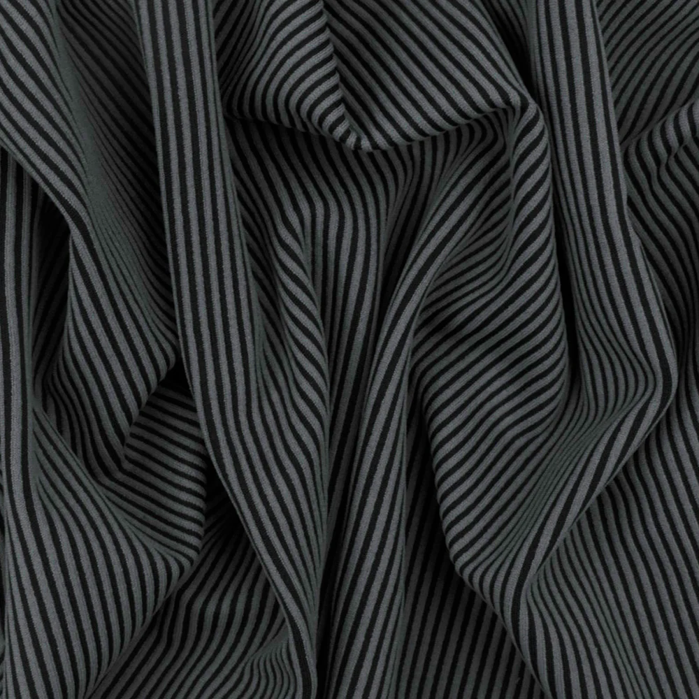 Gray-Black Famous Maker Stripe Jacquard Stretch Double Knit yoga Fabric - Image 3