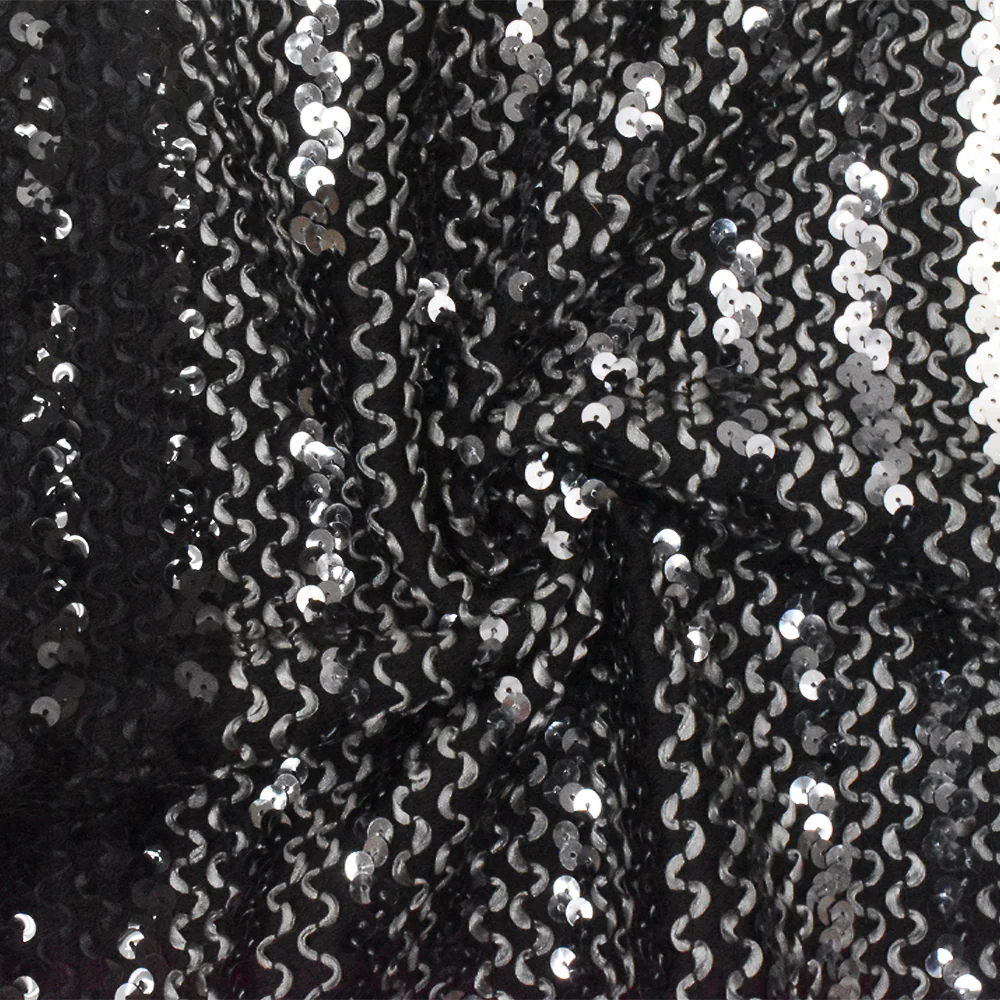 Gray-Black-Multi 3D Wave With Sequins Acrylic Poly Woven Jacketing Fabric - Image 3