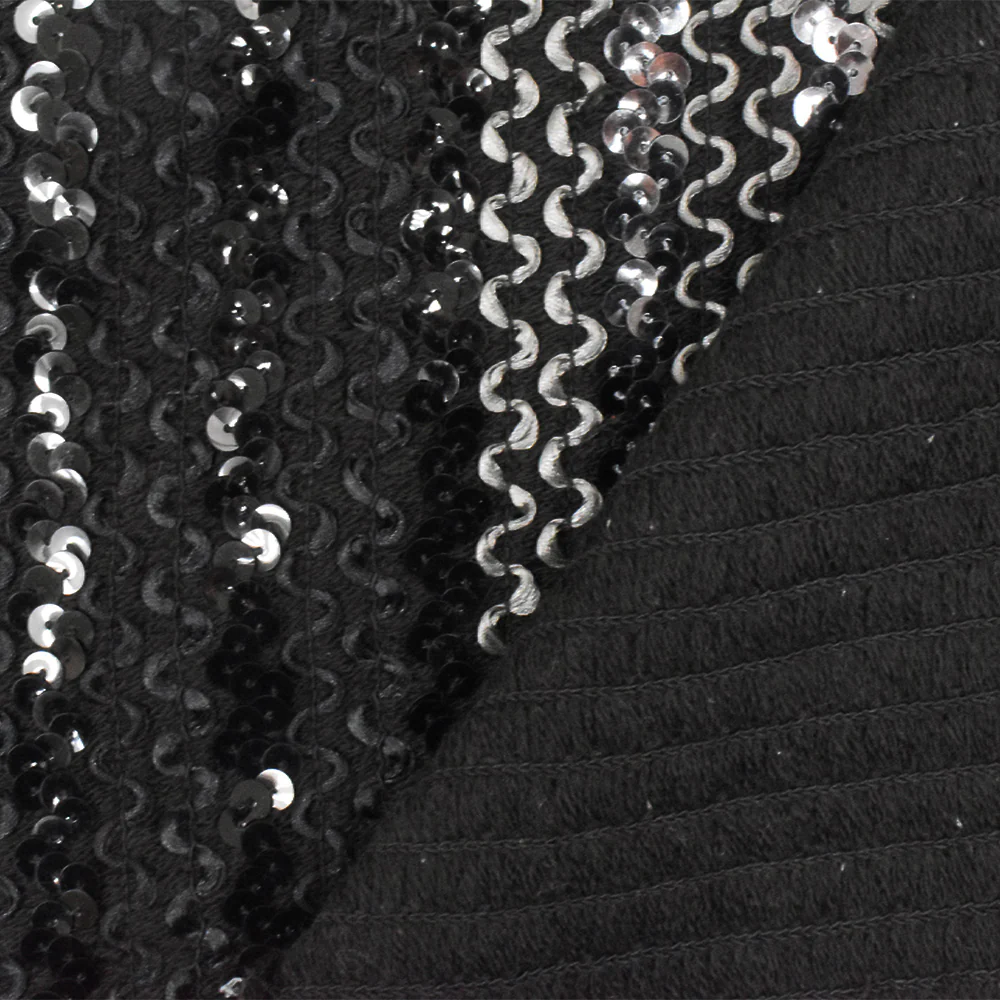 Gray-Black-Multi 3D Wave With Sequins Acrylic Poly Woven Jacketing Fabric - Image 4