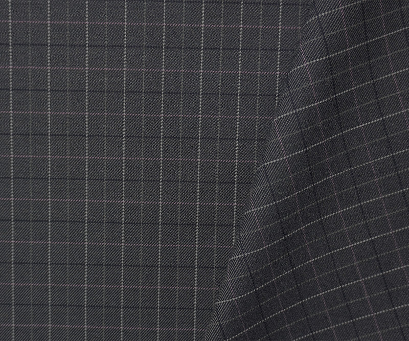 Gray-Blue-Pink Wool-Poly Check Twill Suiting Fabric - Image 2