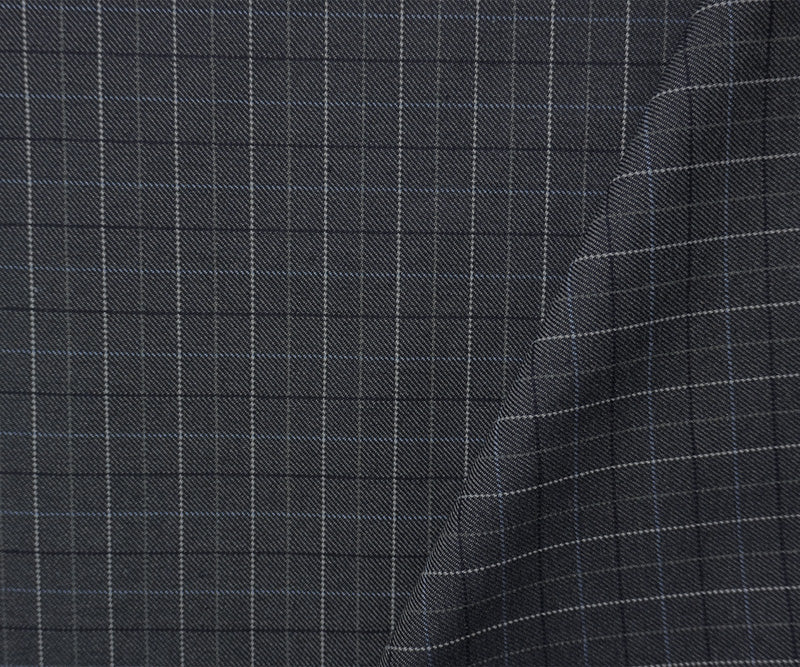Gray-Blue Wool-Poly Check Twill Suiting Fabric - Image 2