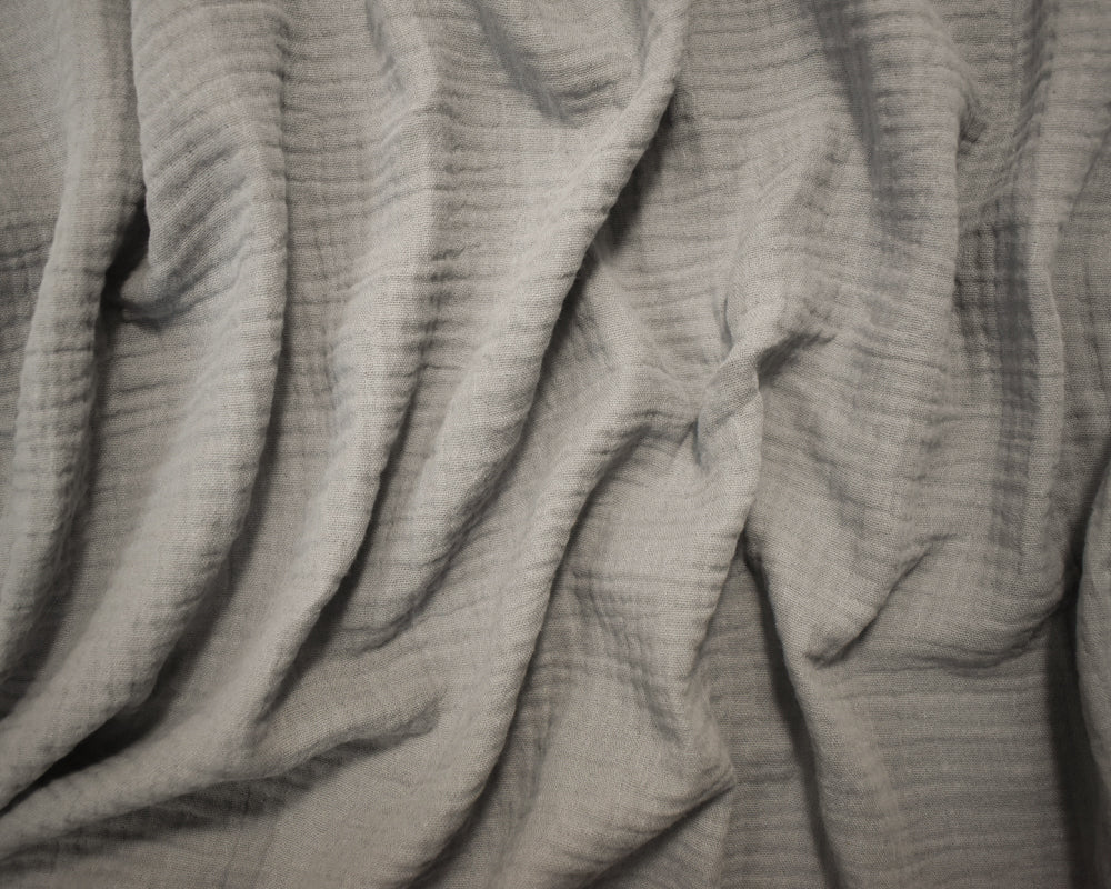 Gray Cotton Crinkled Solid Double Gauze Woven Fabric - Image 2