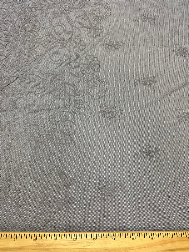 Gray Flocked Border Print Mesh Fabric - Image 3