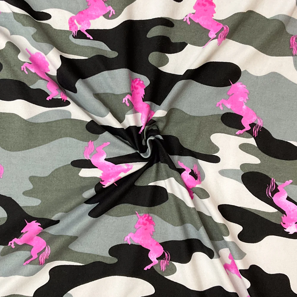 Gray-Multi Poly Stretch Spandex Camo Unicorn Print DB Jersey Knit Fabric