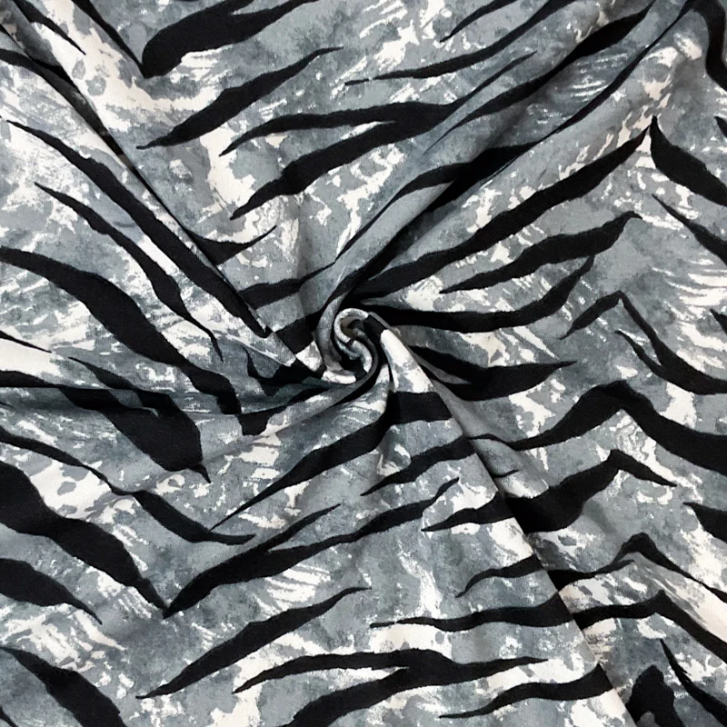 Gray-Multi Poly Stretch Tiger Print DB Jersey Knit Fabric