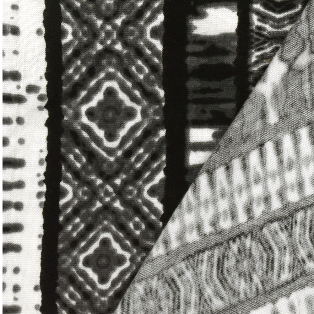 Gray-Multi Tie Dye And Aztec Stripe Print Rayon Stretch Jersey Knit Fabric - Image 4