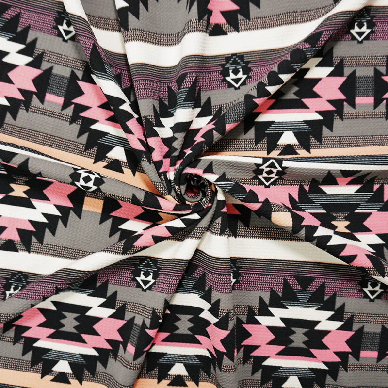 Gray-Pink-Multi Poly Aztec Print Liverpool Double Knit Fabric