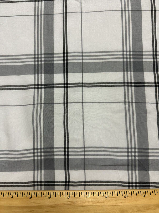 Gray Plaid Print Rayon Lawn Fabric - Image 3