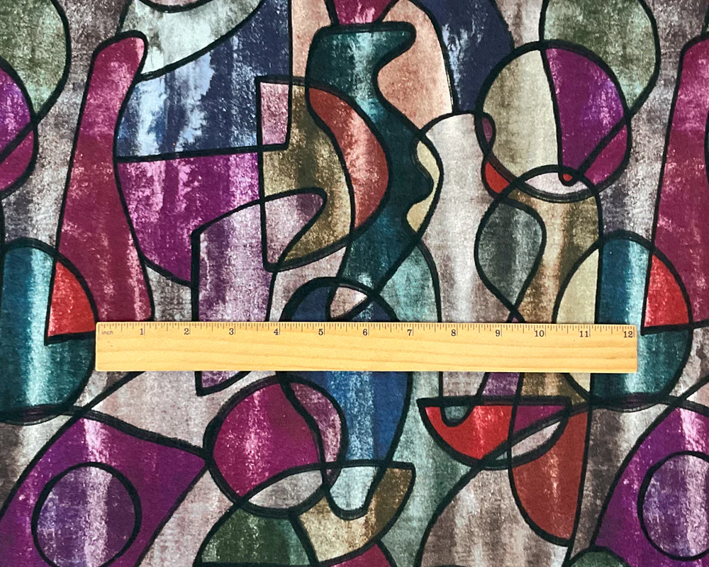 Gray-Purple-Multi Cotton Abstract Printed Jersey Knit Fabric - Image 4