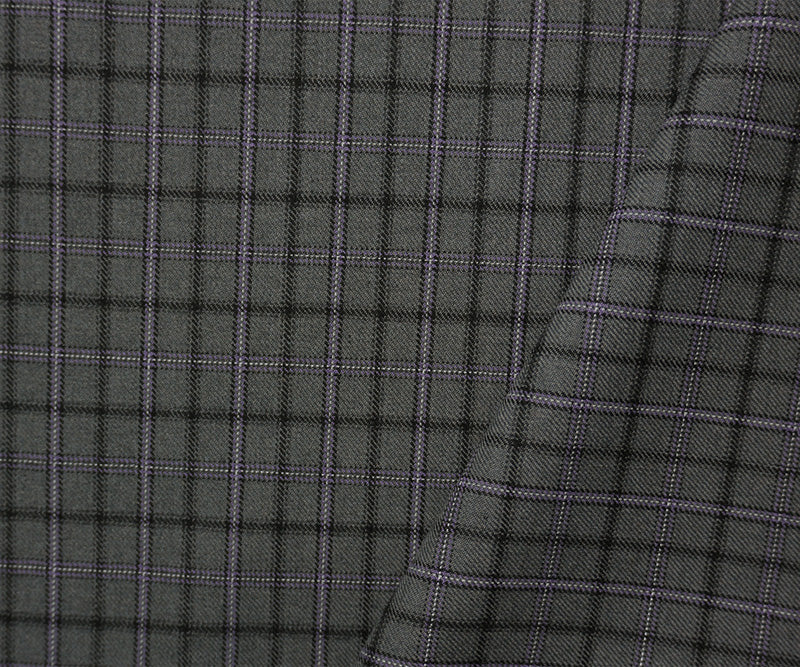 Gray-Purple-Multi Wool-Poly Plaid Twill Suiting Fabric - Image 2