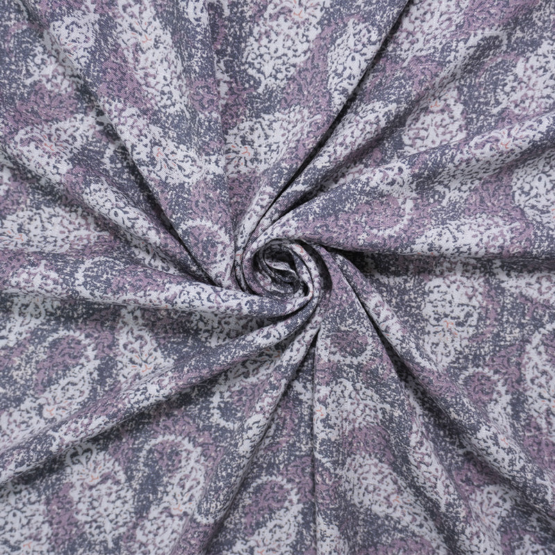 Gray-Purple-Orange Rayon Paisley Printed Slub Challis Woven Fabric