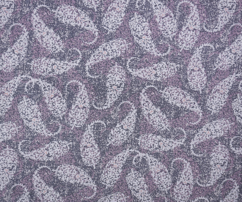 Gray-Purple-Orange Rayon Paisley Printed Slub Challis Woven Fabric - Image 3