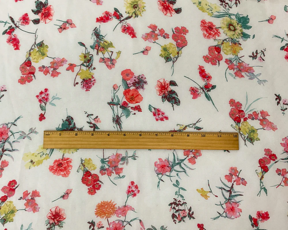 Gray-Red-Multi Poly Floral Printed Dobby Chiffon Woven Fabric - Image 4