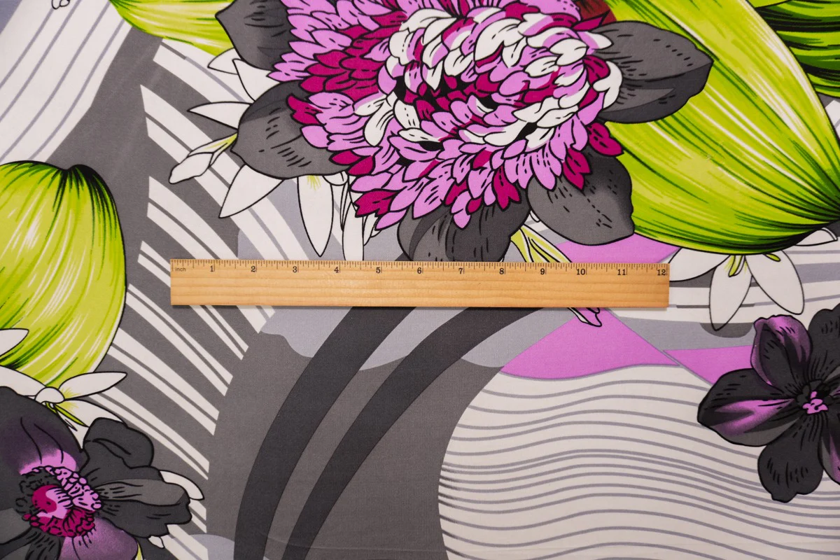 Gray Silk Floral Printed Interlock Knit Fabric - Image 6
