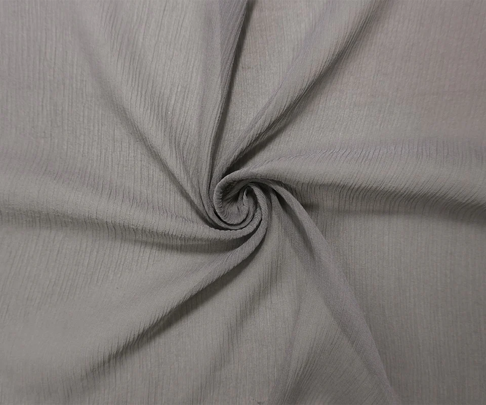 Gray Silk Solid Crinkled Chiffon Woven Fabric - Image 3