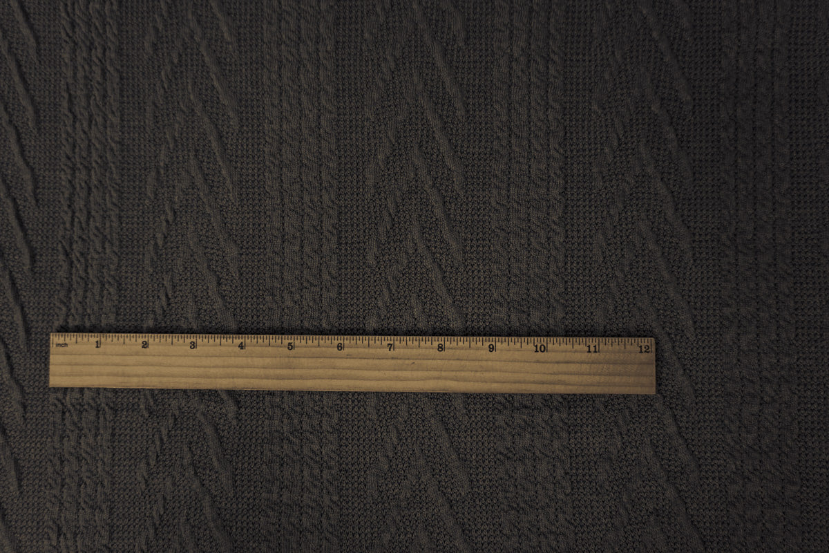 Gray-Taupe Poly Spandex Stretch Cable Sweater Knit Fabric - Image 4