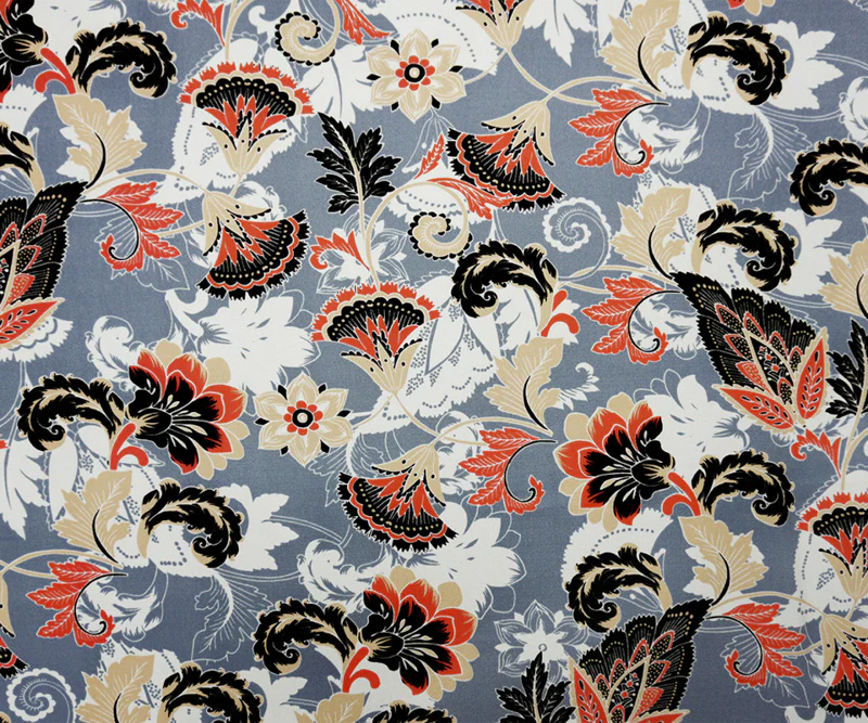 Gray-White-Multi Poly Floral Printed Crepe Woven Fabric - Image 3