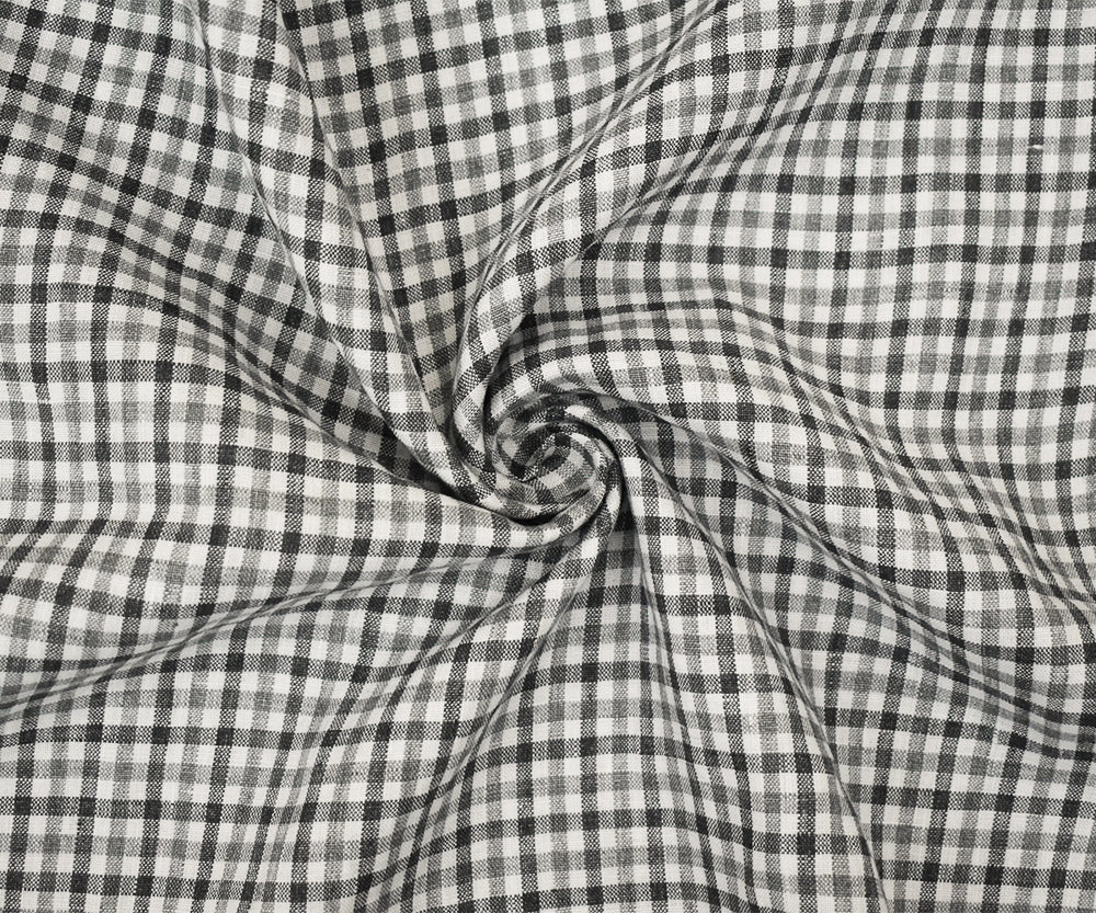 Gray-White Spence Bryson Washed Gingham Plaid Irish Linen Woven Fabric - Image 3