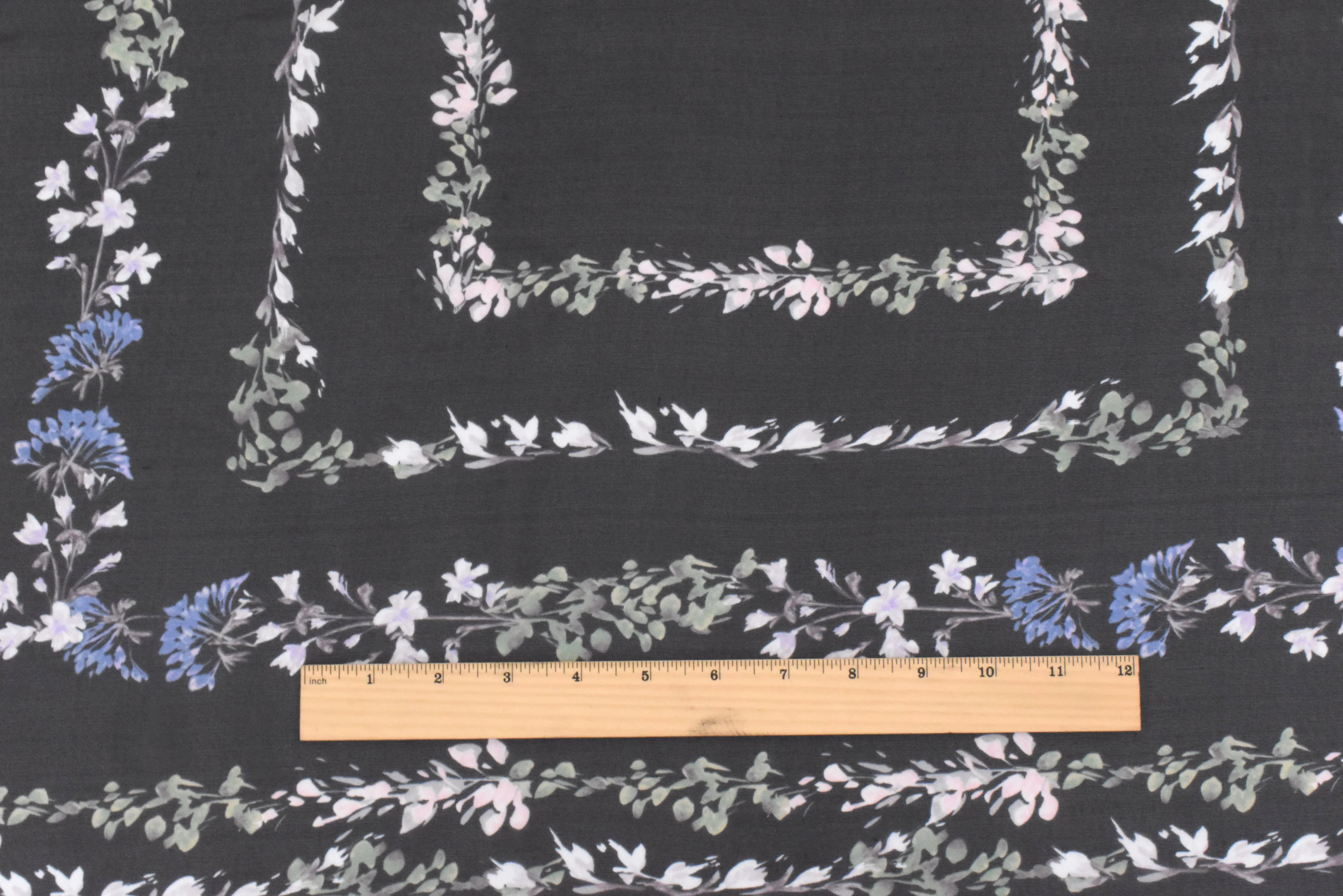 Green-Black-Multi Floral Border Panel Printed Silk Chiffon Fabric - Image 5