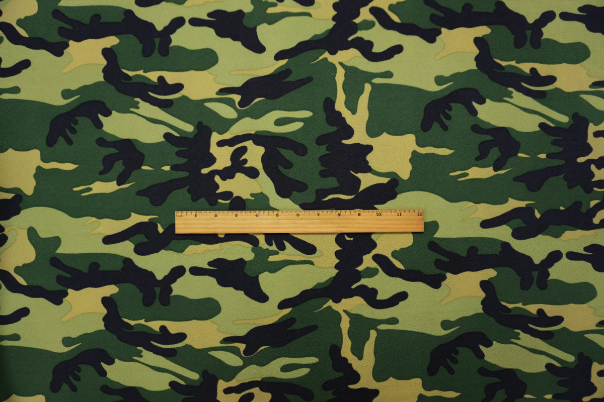 Green-Blue-Beige Poly Camo Print Liverpool Double Knit Fabric - Image 4